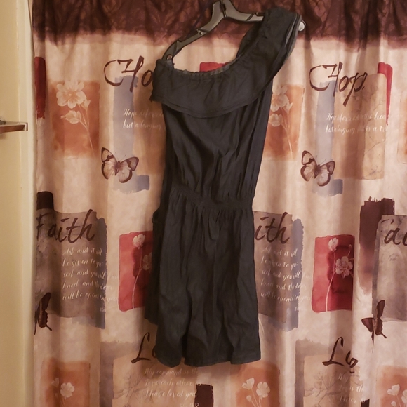 Demin One Shoulder Romper - Picture 2 of 3